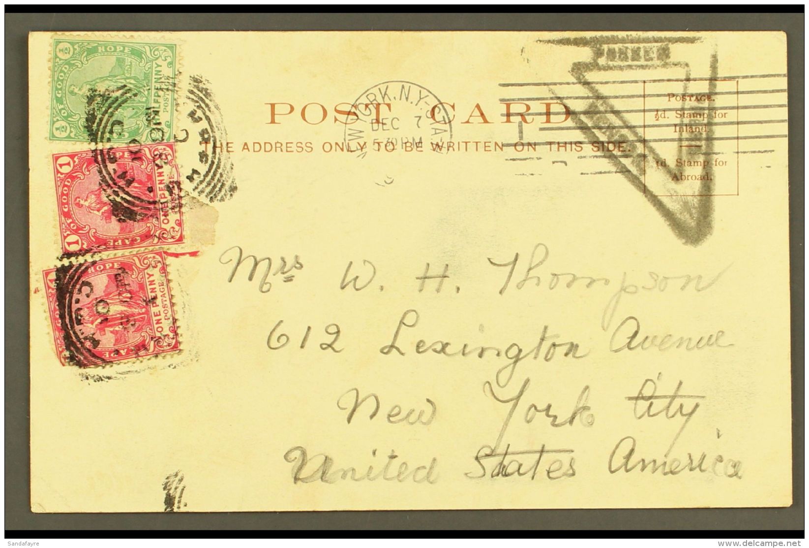 CAPE OF GOOD HOPE 1901 Postcard (picture Of Parliament Hose, Cape Town) To USA, Cape Squared Circle 8.11.01 Pmk,... - Unclassified