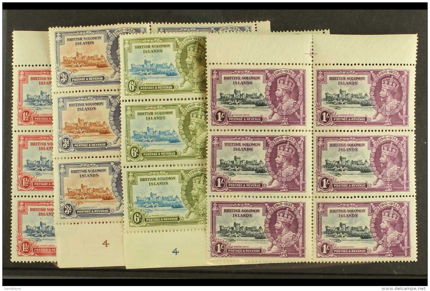 1935 Silver Jubilee Complete Set, SG 53/56, As Never Hinged Mint Marginal BLOCKS OF SIX. (6 Blocks, 24 Stamps) For... - Iles Salomon (...-1978)