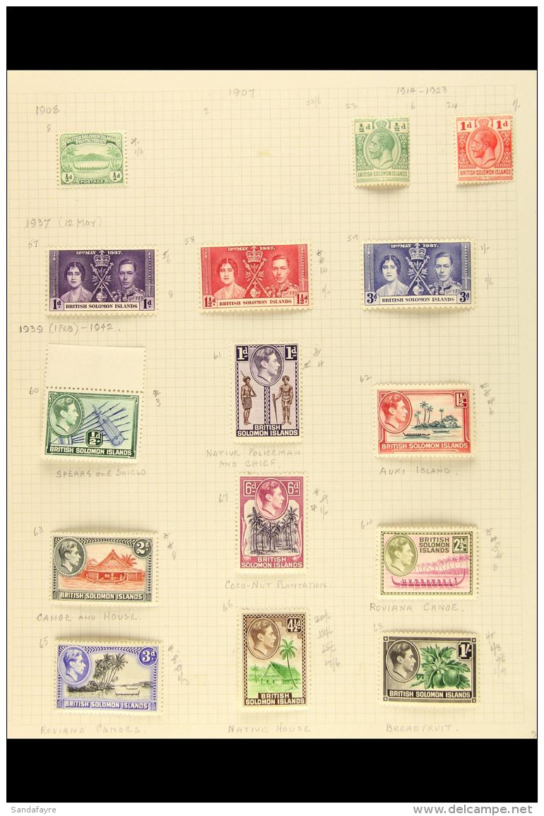 1908-53 On Album Pages. Inc Amongst Others, 1937 Coronation Set,  1939-51 Pictorial Definitive Set, 1946 Victory... - British Solomon Islands (...-1978)