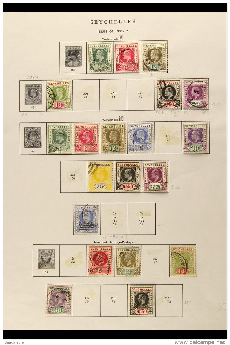 1903-1921 USED COLLECTION On Pages, ALL DIFFERENT, Inc 1903 Vals To 1.50r &amp; 2.25r, 1906 Vals To 75c, 1.50r... - Seychellen (...-1976)
