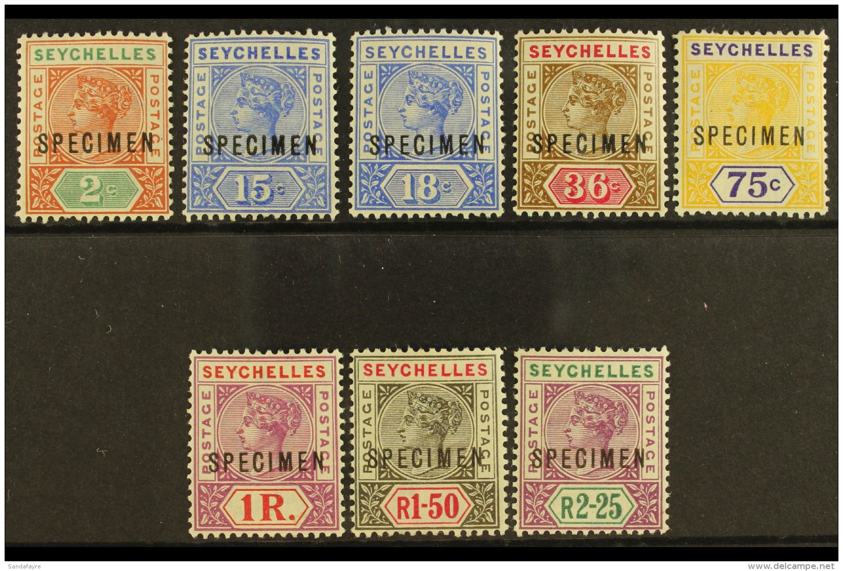 1897 Die II Set To 2r25 Less 6c Carmine, Ovptd "Specimen", SG 28s/36s (less 29), Very Fine Mint. (8 Stamps) For... - Seychellen (...-1976)