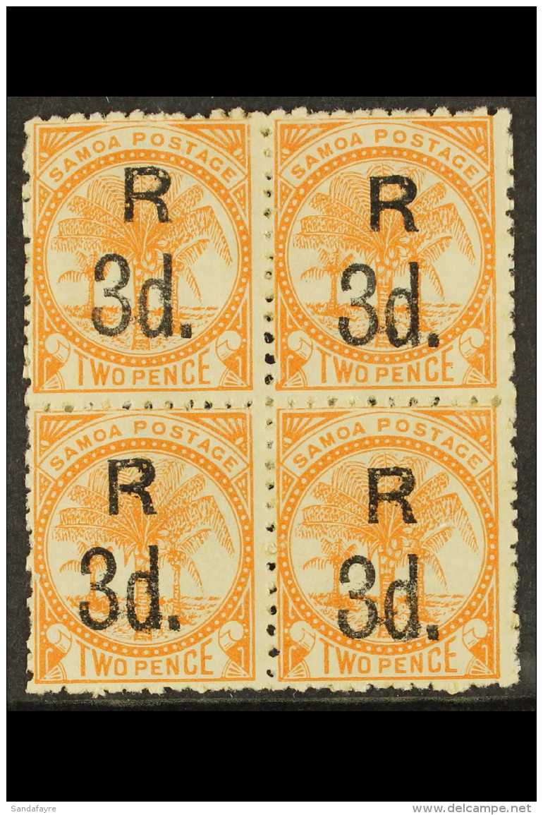 1895 3d On 2d Dull Orange, Perf 12x11&frac12;, SG 74, Mint BLOCK OF 4, Some Heavy Hinging / Re-enforcement. Scarce... - Samoa (Staat)