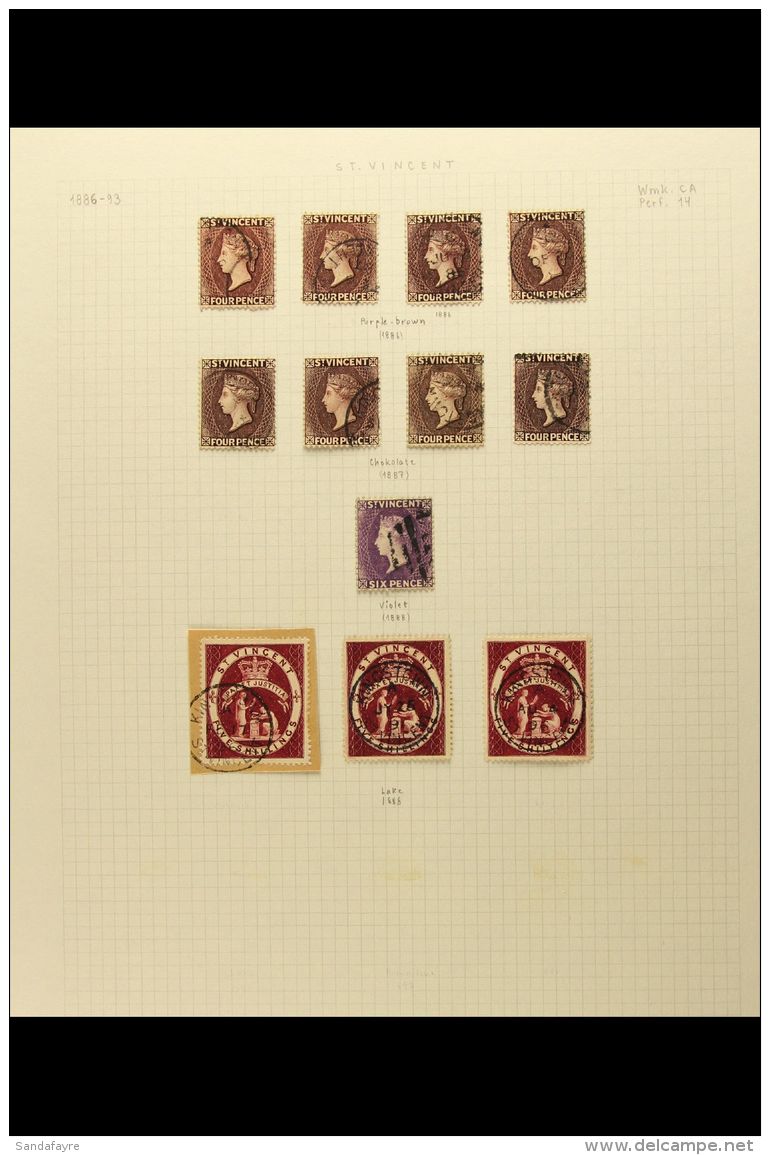 1885-93 FINE USED COLLECTION Neatly Displayed On Album Pages, Includes 1885 1d On &frac12;d On 1d X3, 1885-93... - St.Vincent (...-1979)