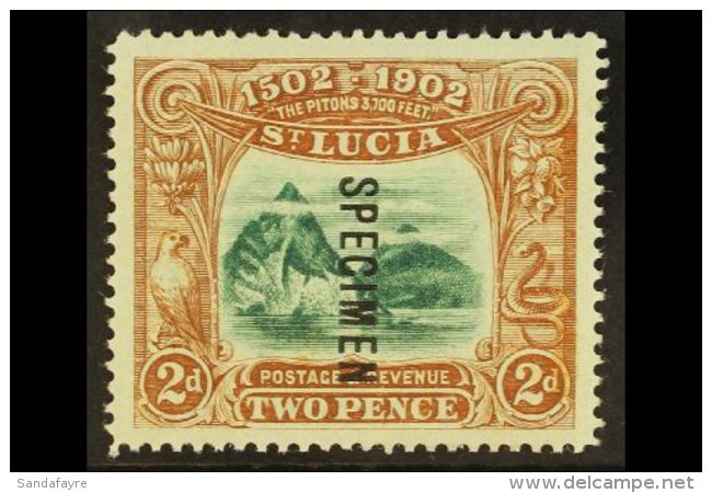 1902 2d Green "The Pitons", Ovptd "Specimen", SG 63s, Very Fine Mint. For More Images, Please Visit... - St.Lucia (...-1978)