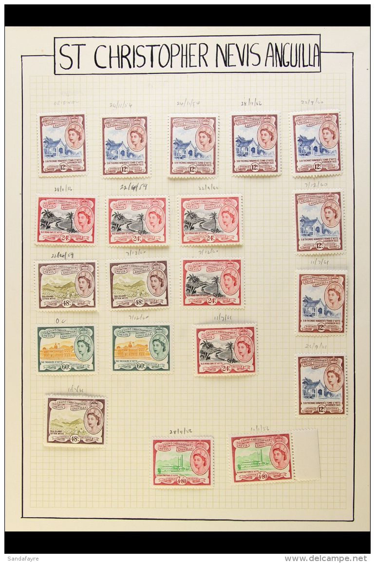 1953-62 Specialised Mint Ranges On Hand Written Album Pages, Includes The 1954-63 Complete Defin Set With Shades... - St.Kitts And Nevis ( 1983-...)