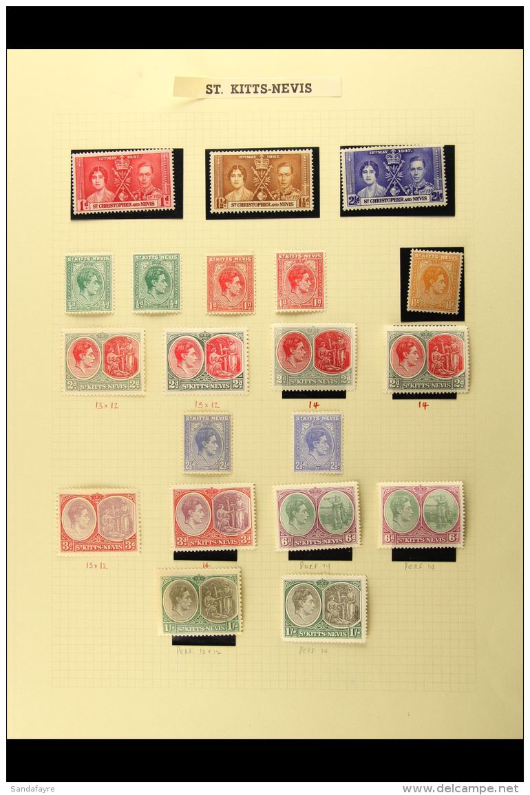 1937-1972 VERY FINE ORIGINAL COLLECTION On Album Pages, Mint And Used (mainly Mint). With 1938-50 Definitive Set... - St.Kitts Und Nevis ( 1983-...)