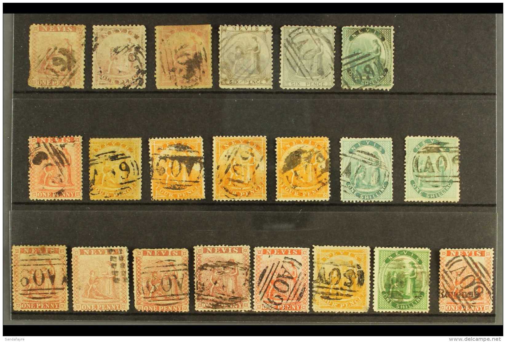 1862-82 USED SELECTION On A Stock Card. Includes 1862 P13 Set With All Values, 1866-76 P15 Set Of All Values,... - St.Christopher, Nevis En Anguilla (...-1980)