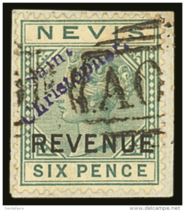 REVENUE STAMPS USED FOR POSTAGE 1883 6d Green Ovptd In Violet, SG R2, Superb Used On Piece. For More Images,... - St.Christopher-Nevis-Anguilla (...-1980)