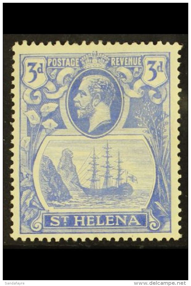 1922-37 3d Bright Blue With CLEFT ROCK Variety, SG 101c, Mint, Corner Crease At Lower Left, Otherwise Fine. For... - Saint Helena Island