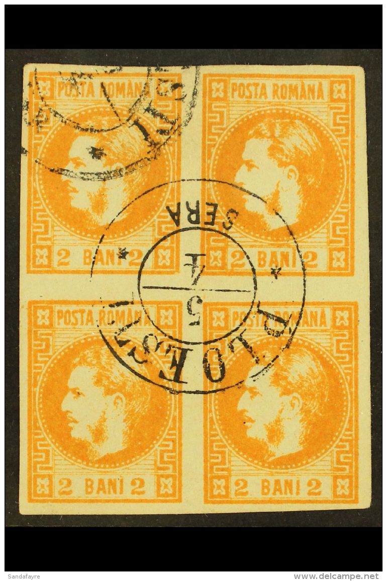 1868-70 2b Orange (Michel 17, SG 71), Fine Used BLOCK Of 4 Cancelled By Two "Ploesti" Cds's, All Stamps With Four... - Sonstige & Ohne Zuordnung