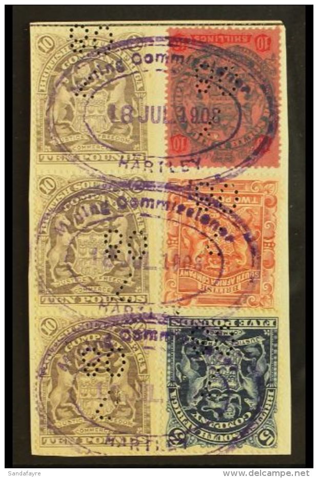 1892-98 HUGE HIGH VALUES FRANKING. A Piece Bearing The 1892 &pound;2 Rose- Red SG 11, 1896 10s SG 50, 1898... - Sonstige & Ohne Zuordnung