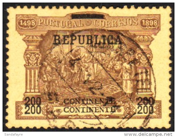 1911-12 "Republica" Overprint On Postage Due 200r Brown On Buff With "200" And "Continente" PRINTED DOUBLE... - Other & Unclassified