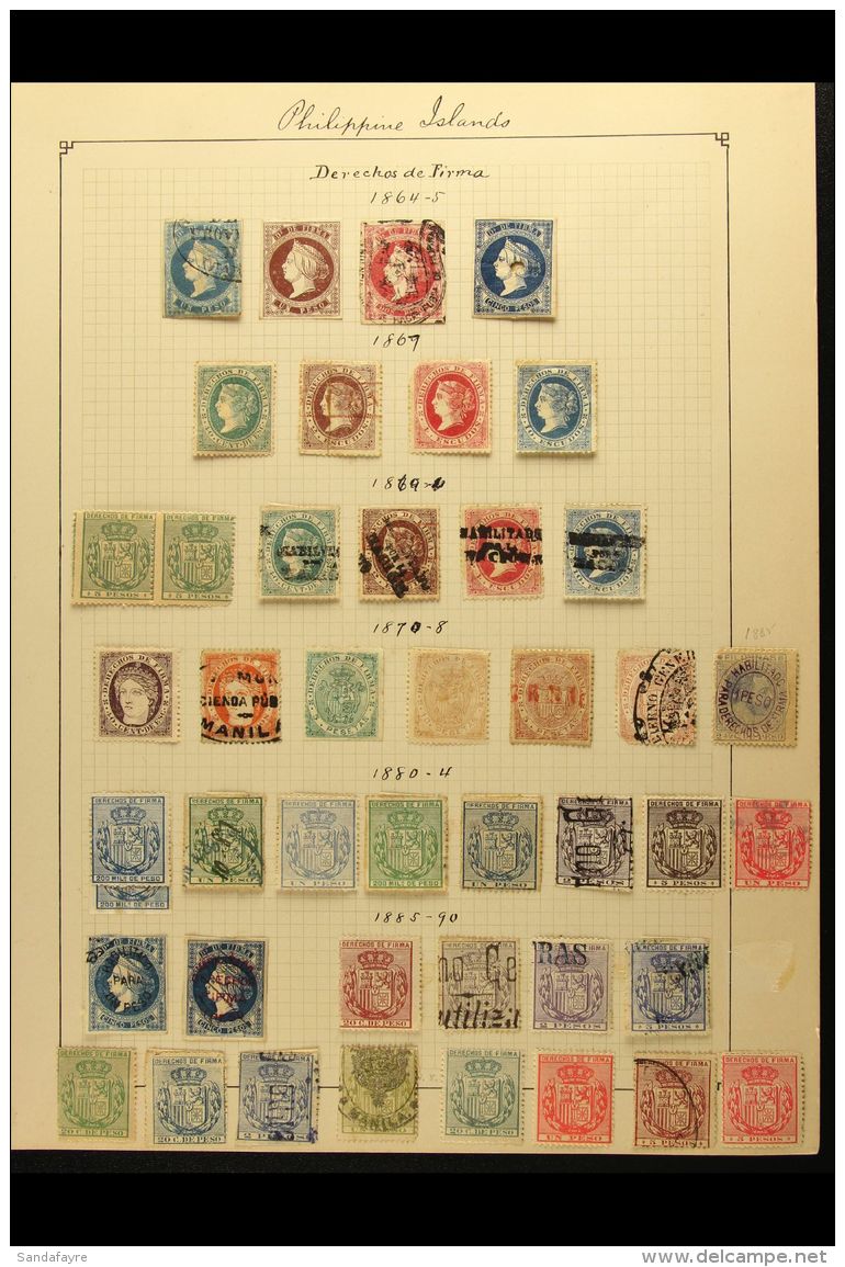 REVENUE STAMPS (SPANISH PERIOD) DERECHOS DE FIRMA 1864-1894 Collection, Largely Complete For The Period Including... - Philippines