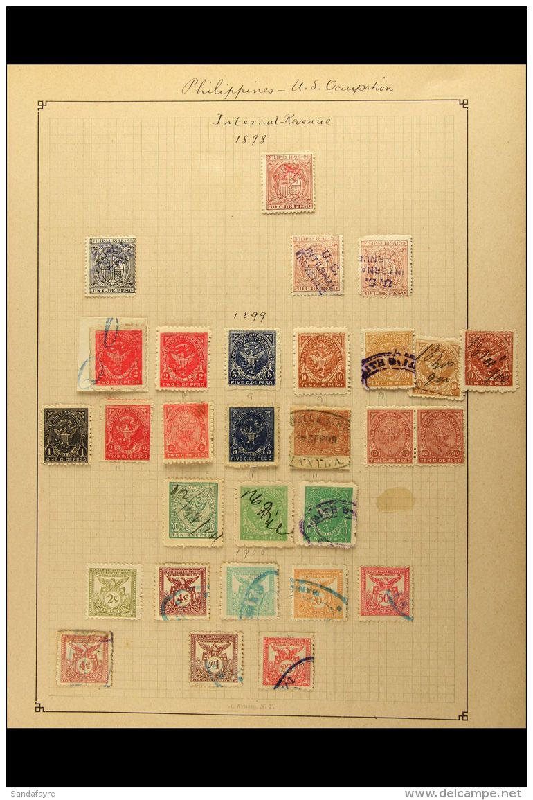 REVENUE STAMPS (U.S. ADMINISTRATION) - INTERNAL REVENUE 1898-1905 Mint And Used Collection On Album Page.... - Philippinen