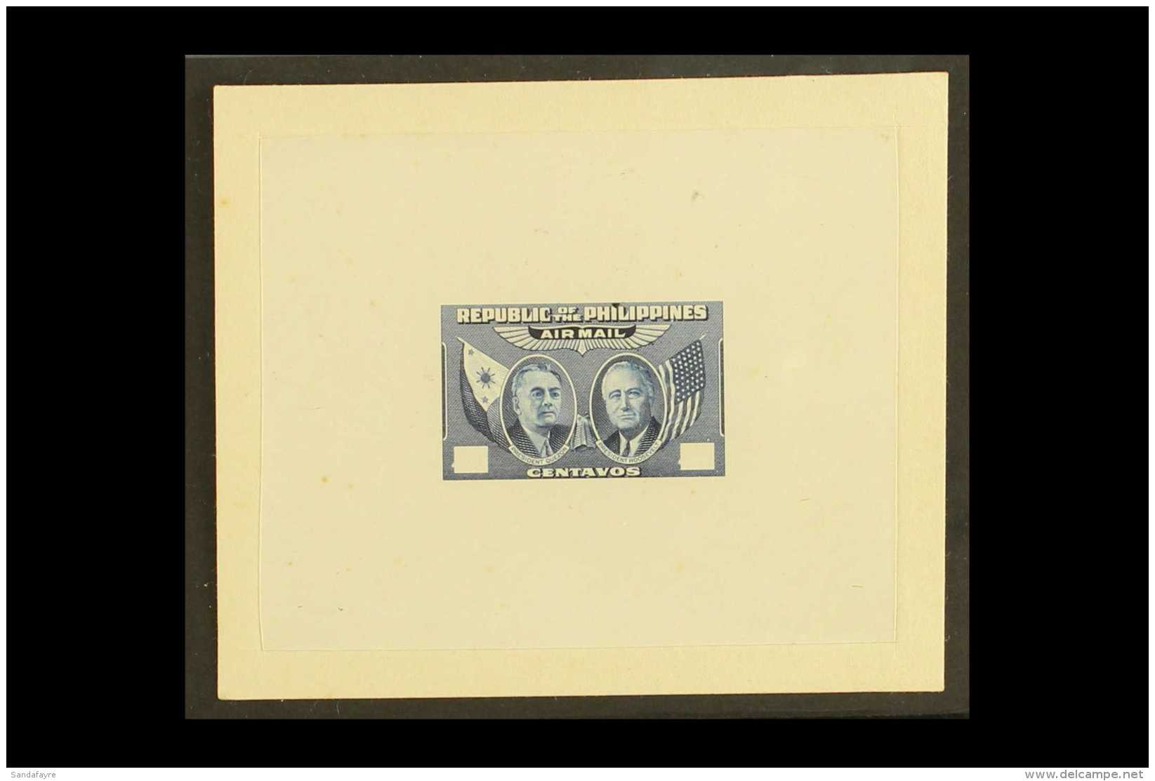 PROOF 1947 Presidents Quezon &amp; Roosevelt, Airmail Issue, As Scott C64/6, Master Die Proof With Blank Value... - Philippinen