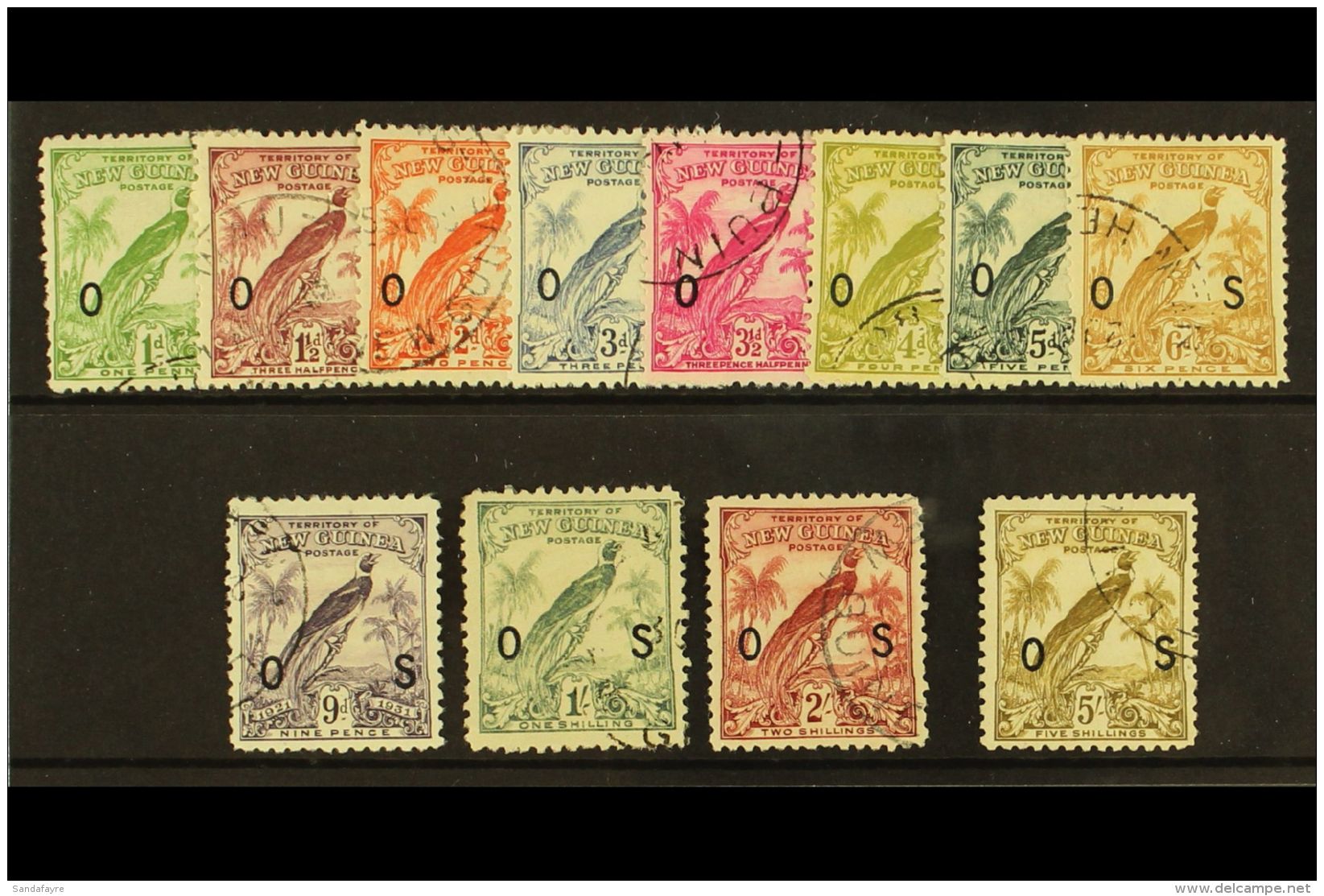 OFFICIALS 1932 "O S" Overprint Set (without Dates), Less 2&frac12;d Green, SG O42/54, Very Fine Used. (12 Stamps)... - Papoea-Nieuw-Guinea