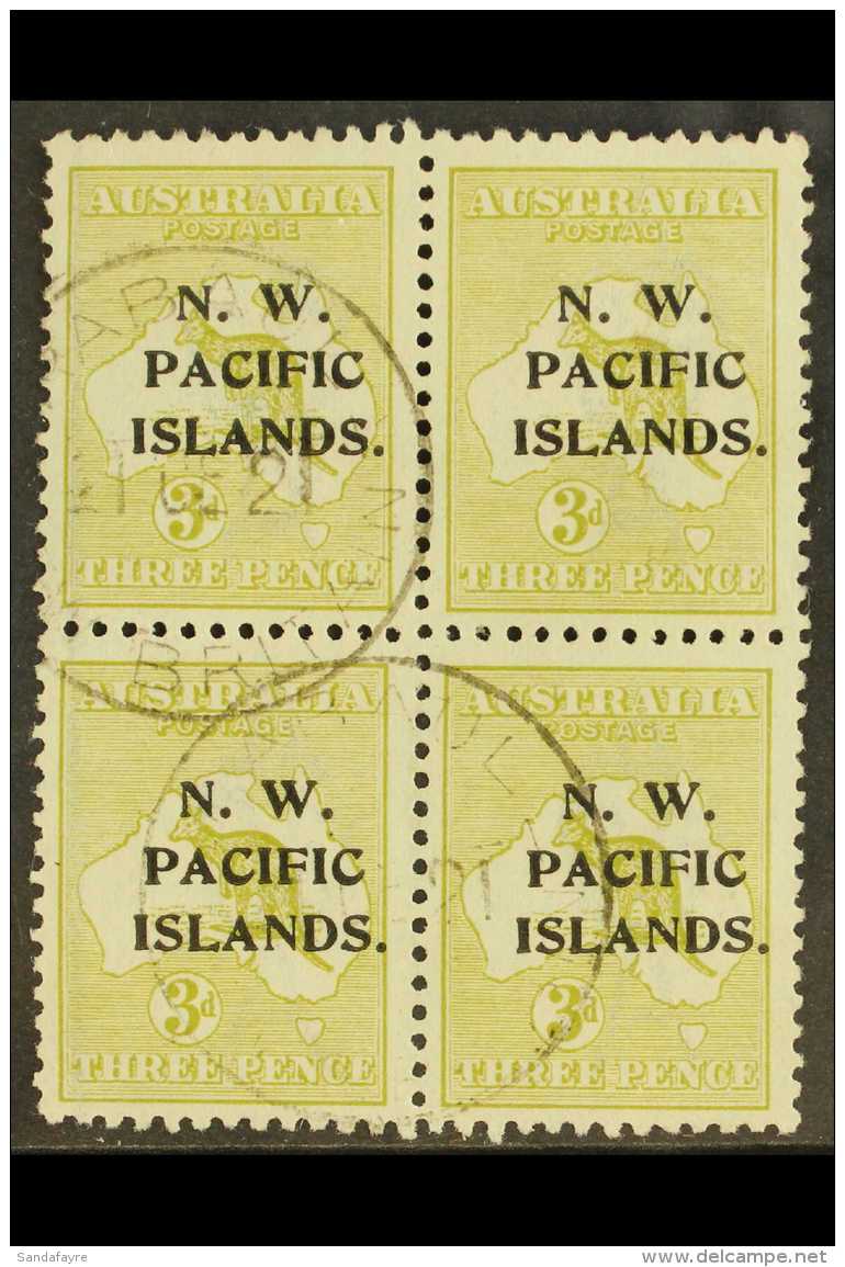 NWPI 1918-23 3d Greenish Olive Roo Die I, SG 109, Fine Cds Used BLOCK Of 4, Fresh. (4 Stamps) For More Images,... - Papua-Neuguinea