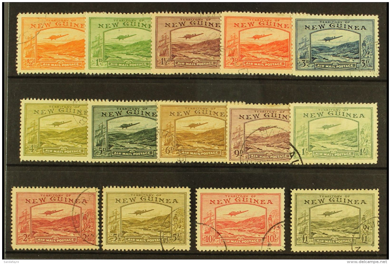 1939 Air Mail Postage (Goldfields) Set Complete, SG 212/25, Very Fine And Fresh Used. Scarce Set. (14 Stamps) For... - Papoea-Nieuw-Guinea