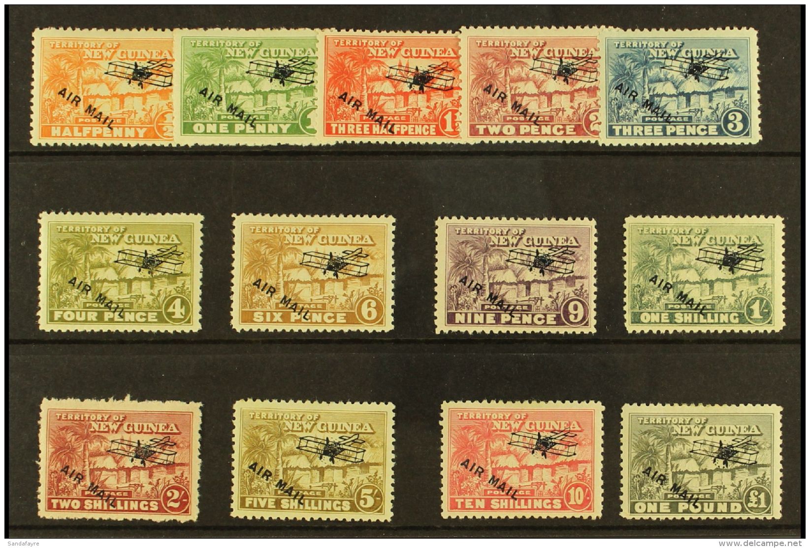 1931 Air Mail Overprint Set On "Huts" Issue Complete, SG 137/49, 1s Hinge Thin Otherwise Very Fine And Fresh Mint.... - Papua New Guinea