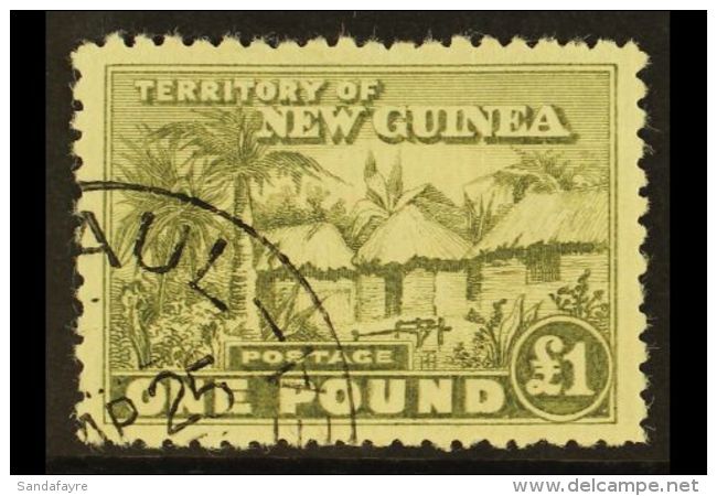 1925 &pound;1 Dull Olive Green, Native Village, SG 136, Superb, Well Centered Used. For More Images, Please Visit... - Papua New Guinea