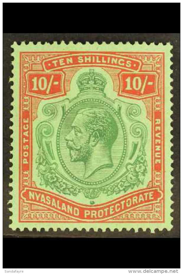 1921 - 33 10s Green And Red On Pale Emerald, Variety "Damaged Leaf At Bottom", SG 113f, Very Fine And Fresh Mint.... - Nyasaland (1907-1953)