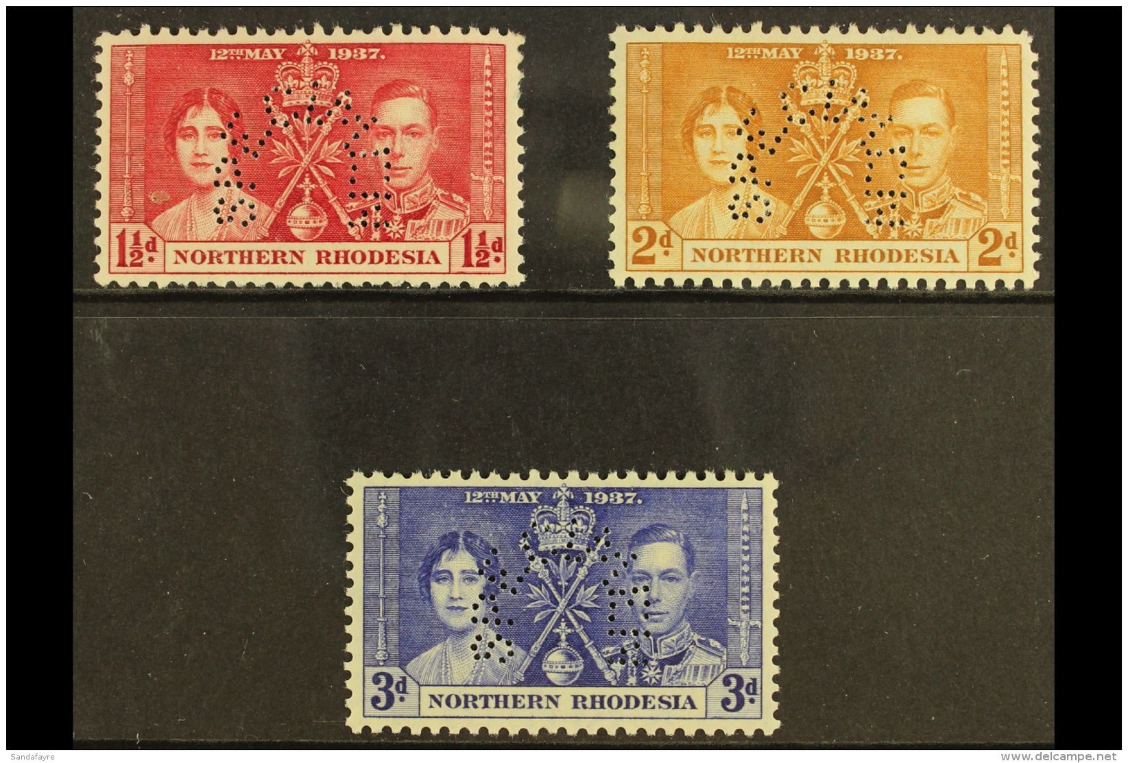 1937 Coronation Set Complete, Perforated "Specimen", SG 22s/24s, Very Fine Mint, Large Part Og. (3 Stamps) For... - Nordrhodesien (...-1963)