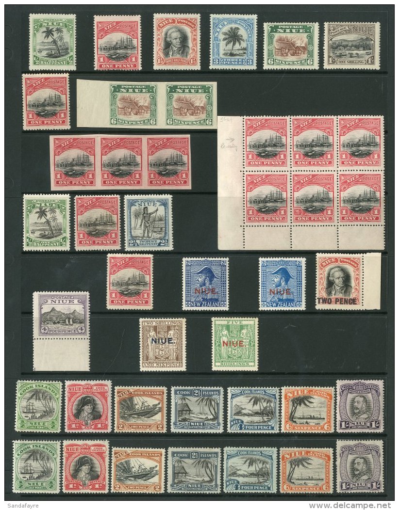 1920-36 FINE MINT COLLECTION Presented On A Stock Page. Includes 1920 Pictorial Set, Plus Corner Block Of Six With... - Niue