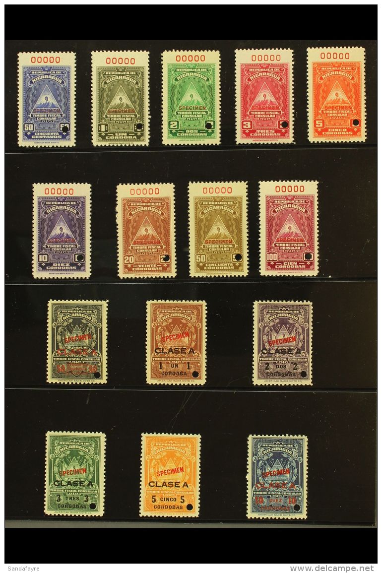 REVENUE STAMPS - SPECIMEN SETS CONSULAR American Bank Note Co. Circa 1930 Overprinted Set Of Six (to 10 Cordobas),... - Nicaragua