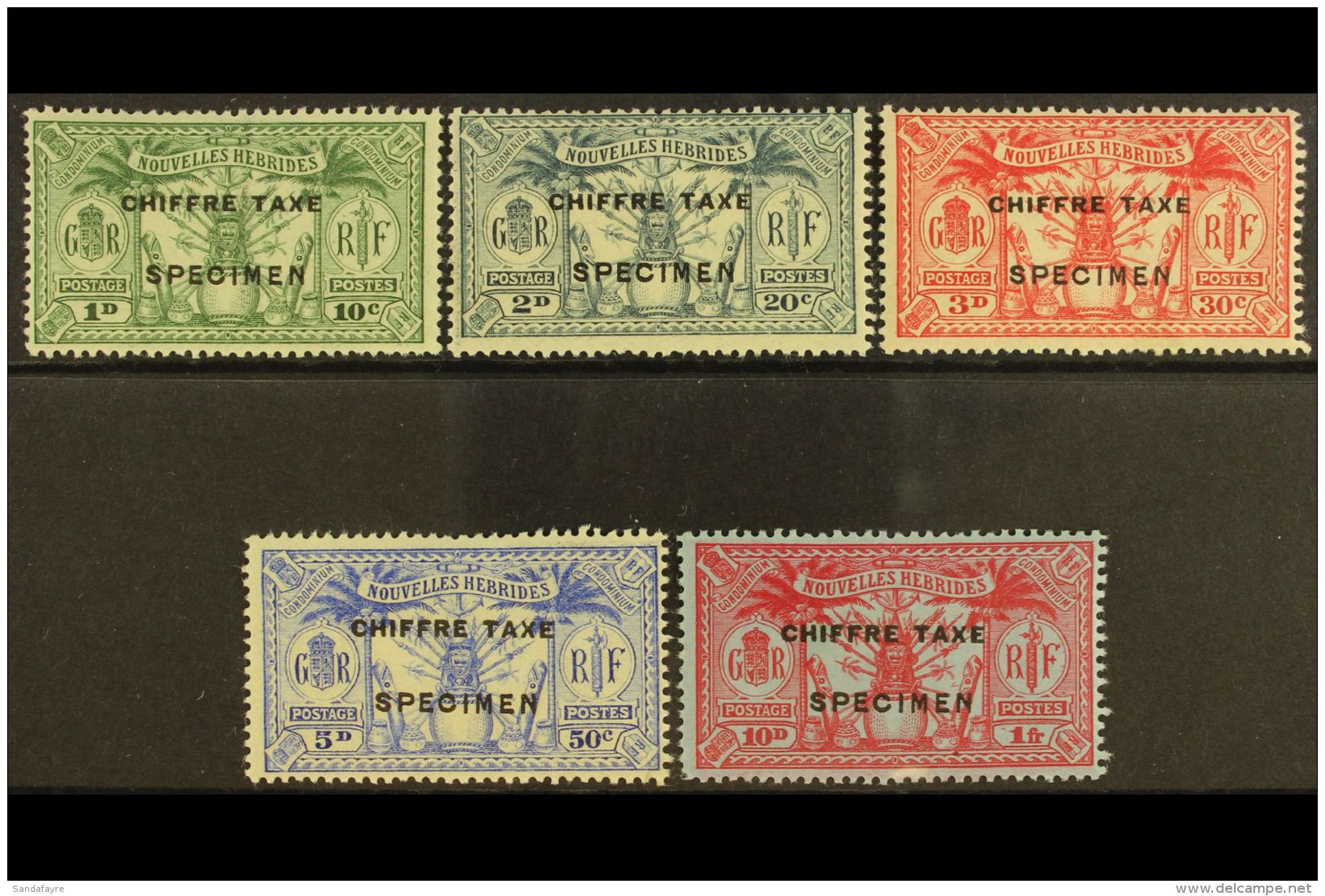 1925 French Currency Postage Due Set Overprinted "Specimen", SG FD53s/7s, Very Fine Mint. (5 Stamps) For More... - Andere & Zonder Classificatie