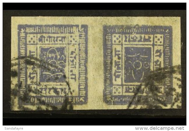 1905 2a Violet-blue Imperf From Setting 20, TETE-BECHE PAIR, H&amp;V 16c (SG 15a), Very Fine Used With 4 Margins.... - Nepal