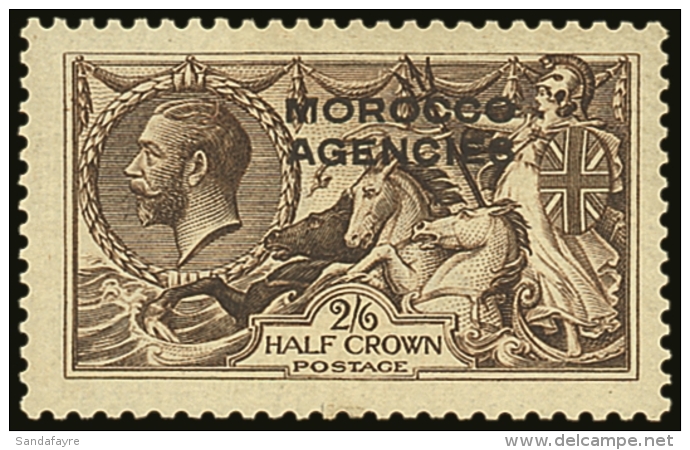 BRITISH CURRENCY 1914 2s 6d Sepia Seahorse, Variety "overprint Double, One Albino", SG 50b, Very Fine Mint. For... - Autres & Non Classés