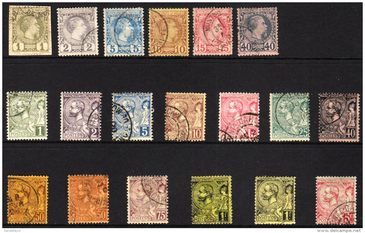 1885-1894 19TH CENTURY USED RANGE On A Stock Card. Includes 1885 Charles III Set To 15c &amp; 40c, 1891 Albert I... - Autres & Non Classés