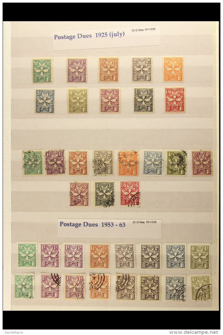POSTAGE DUES 1925-1993 Fresh Mint And Fine Used Collection. With 1925 (April) Complete Set Mint Plus 2d Cds Used;... - Malta (...-1964)