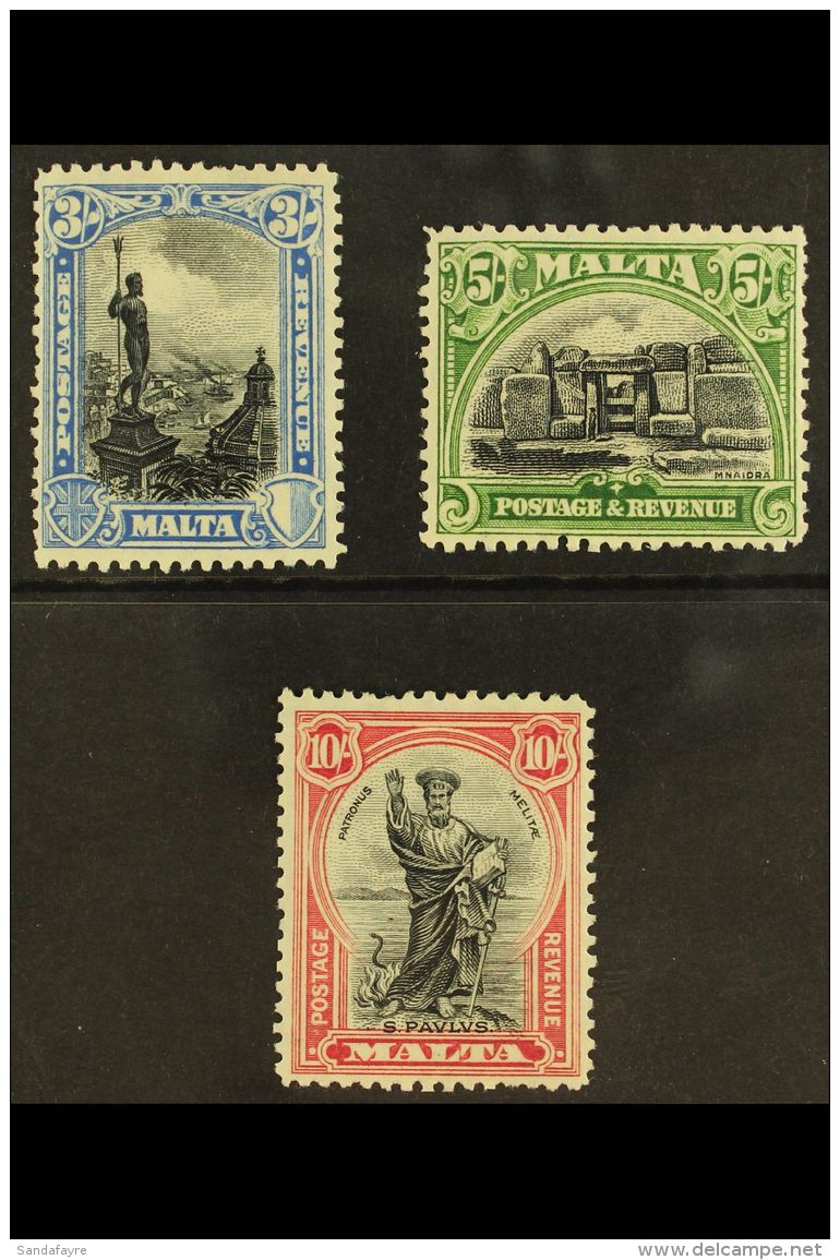 1930 3s, 5s And 10s Definitive Top Values, SG 207/09, Fine Mint, Minor Perf Faults. (3 Stamps) For More Images,... - Malta (...-1964)