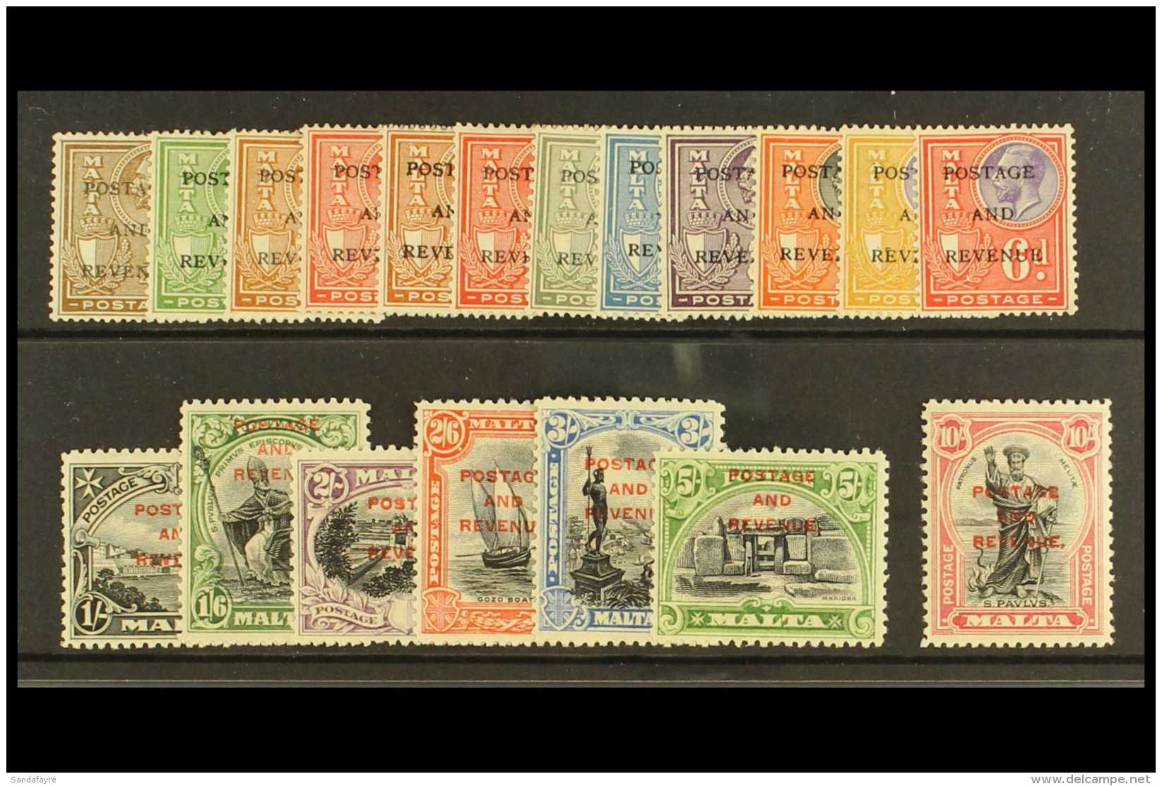 1928 St Paul Set Ovptd "Postage And Revenue", SG 174/92, Very Fine And  Fresh Mint. (19 Stamps) For More Images,... - Malta (...-1964)