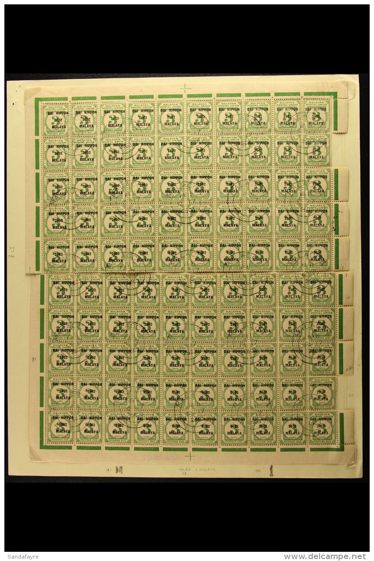 POSTAGE DUE 1942 3c Green With "Dai Nippon 2602 Malaya" Three Line Overprint, SG JD29, Two Complete Half Panes Of... - Other & Unclassified