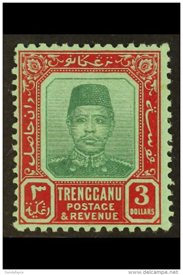 TRENGGANU 1910 $3 Green And Red On Green, Wmk MCA, Sultan, SG 16, Very Fine Mint. For More Images, Please Visit... - Autres & Non Classés