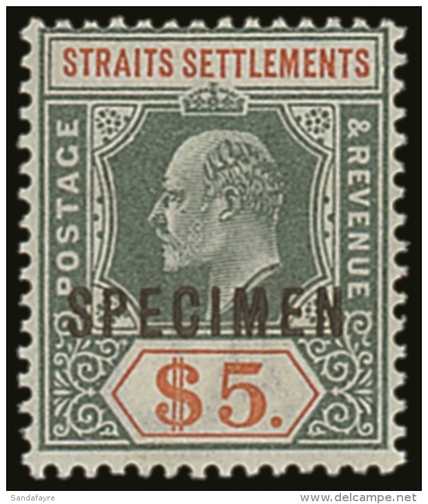 STRAITS SETTLEMENTS 1902 $5  Dull Green And Brown Orange, Ed VII, Overprinted "Specimen", SG 121s, Very Fine Mint.... - Andere & Zonder Classificatie