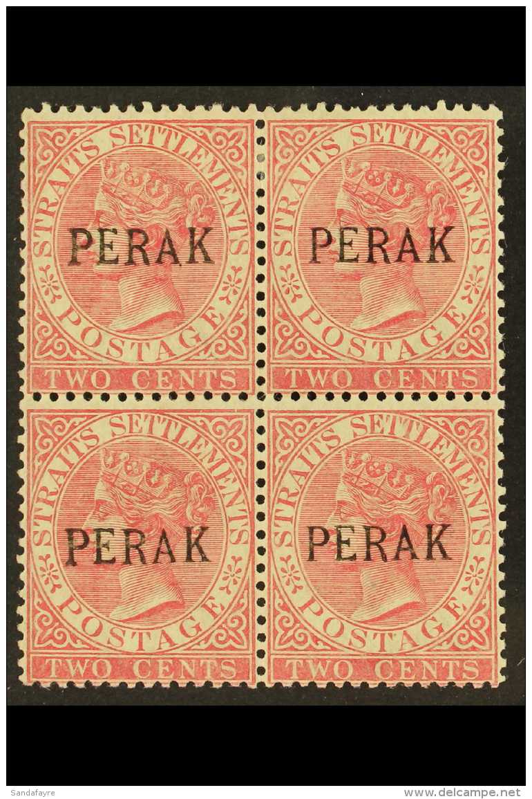 PERAK 1884-91 2c Pale Rose, SG Type 17 "PERAK" Ovpt, SG 20, Block Of Four, Top Pair Very Fine Mint , Lower Pair... - Autres & Non Classés