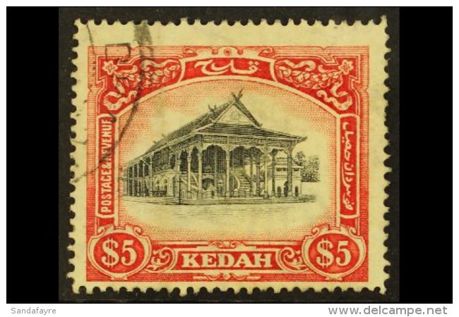 KEDAH 1921 $5 Council Chamber Var Wmk Crown To Left Of CA, SG 40w, Fine Used. For More Images, Please Visit... - Sonstige & Ohne Zuordnung