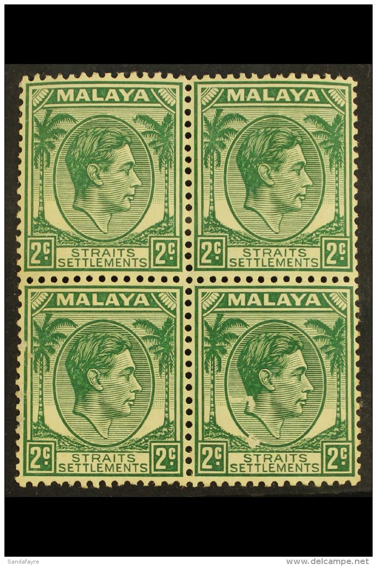 1937-41 2c Green, Die II, SG 293, Mint Block Of Four, Light Gum Toning And Surface Scuffing To Both Bottom Stamps,... - Straits Settlements