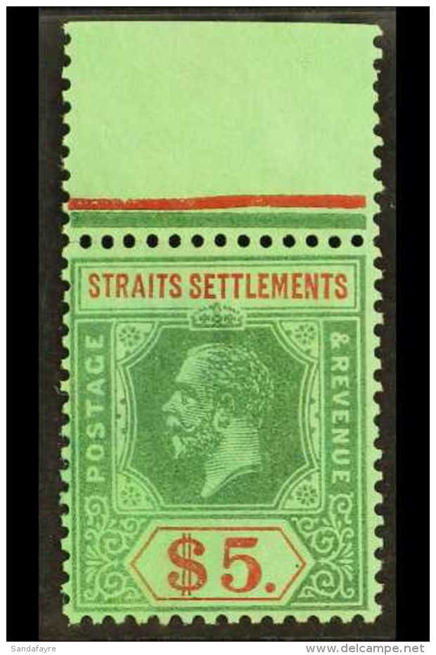 1921-33 $5 Green &amp; Red On Green, SG 240a, Very Fine Mint Marginal Example, Fresh. For More Images, Please... - Straits Settlements