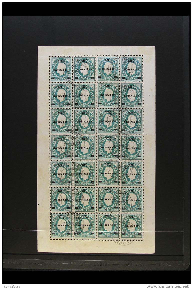 NEWSPAPER STAMP. 1892 2&frac12;r On 10r Green (SG N73) Magnificent Complete Sheet Of 28 Stamps Cancelled By 21... - Sonstige & Ohne Zuordnung