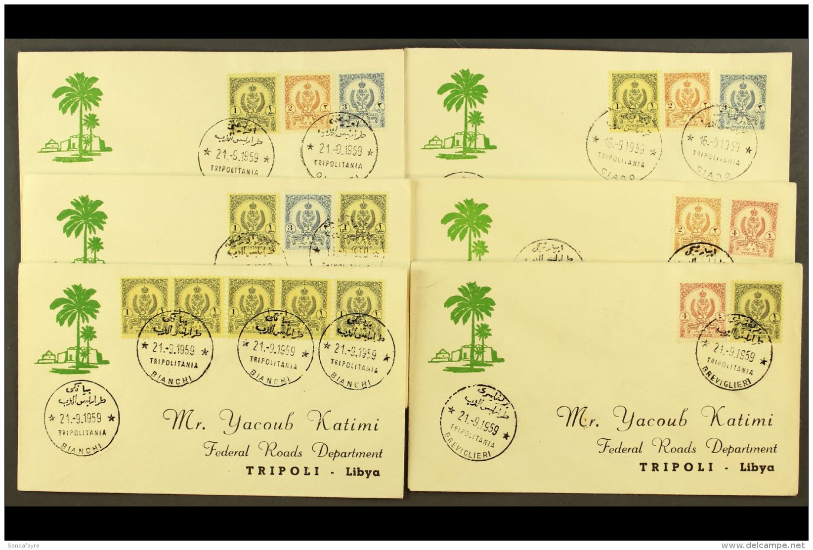 1959 TRIPOLITANIA SUB-OFFICE COVERS. A Pretty Collection Of Matching Covers Bearing Combinations Of Definitive... - Libyen