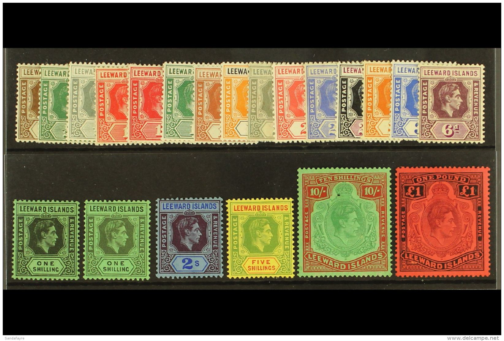 1938-51 Complete Definitive Set, SG 95/114c, Fine Mint, The 10s With Tiny Surface Speck, But With 1d Both Dies And... - Leeward  Islands