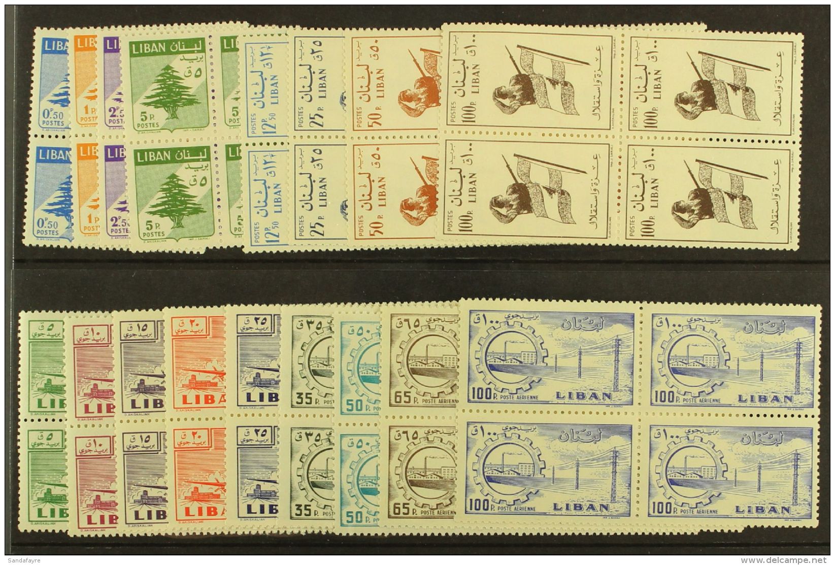 1958-59 Complete Set Inc Airs, SG 601/17, Fine Never Hinged Mint BLOCKS Of 4, Very Fresh. (17 Blocks = 68 Stamps)... - Lebanon