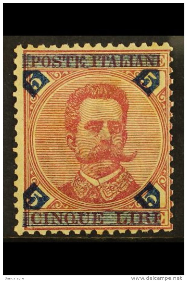 1891 5L Carmine And Blue, Variety "blue Printing Heavily Displaced", Sass 64b, Very Fine Mint. Cat &euro;250... - Zonder Classificatie