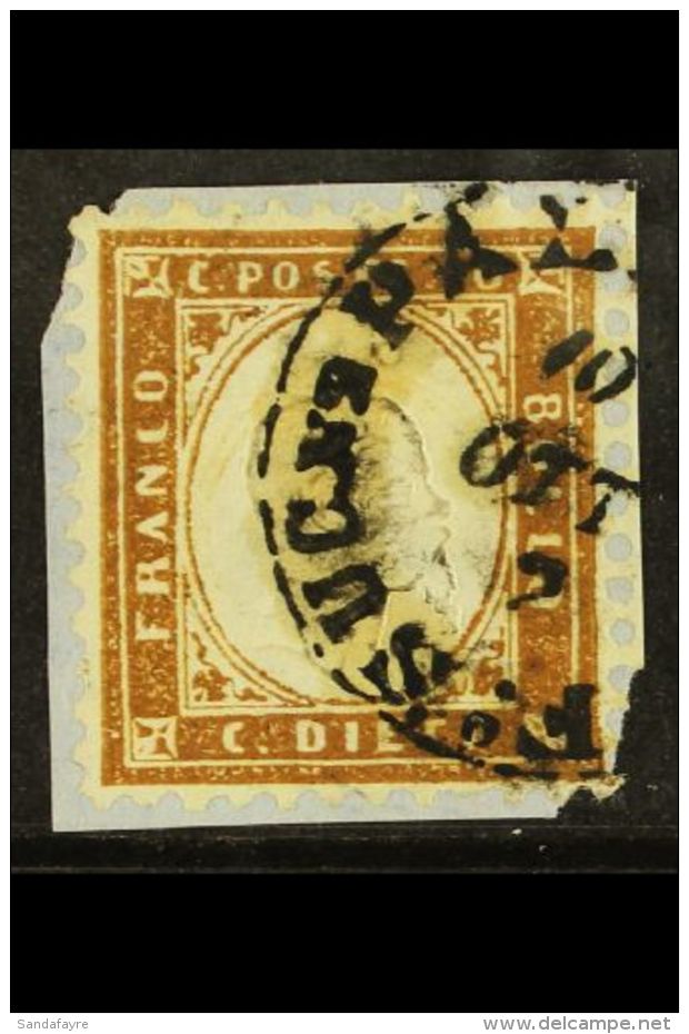 1862 10c Dark Brown Sassone 1d, Fine Used On Original Piece Tied By Part Palermo Cds,  2012 Sorani Photo... - Non Classés