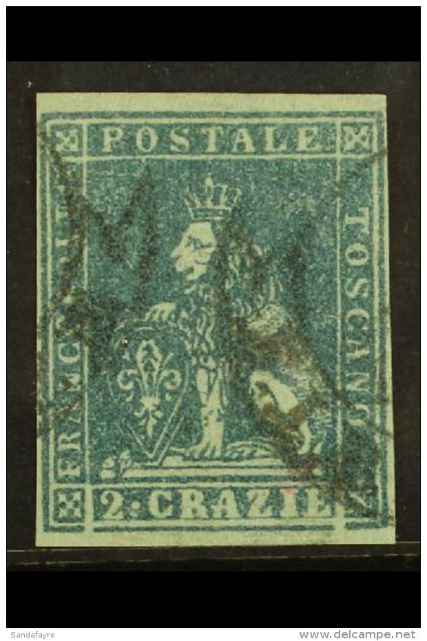 TUSCANY 1851 2cr Greenish Blue On Blue Paper, Sass 5c, Superb Used With Large Margins And Neat Cancel. Cat ... - Unclassified