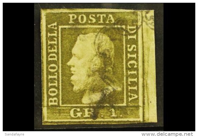 SICILY 1859 1gr Deep Olive Green, Plate III, Sass 5c, Superb Used With Sheet Margin At Right. Cat &euro;375... - Non Classés